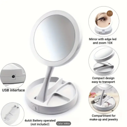 Miroir de maquillage LED USB pliable blanc