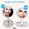 Miroir de maquillage LED USB pliable blanc