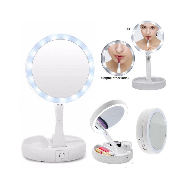 Miroir de maquillage LED USB pliable blanc