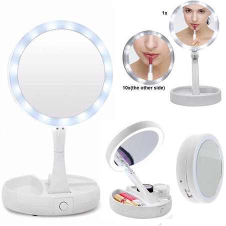 Miroir de maquillage LED USB pliable blanc